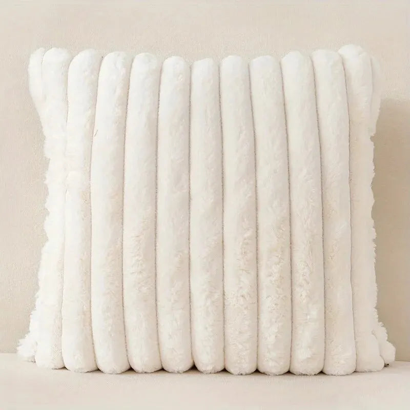 Ribbed faux fur striped throw cushion