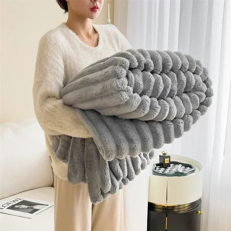 Ribbed velvet style fluffy blanket