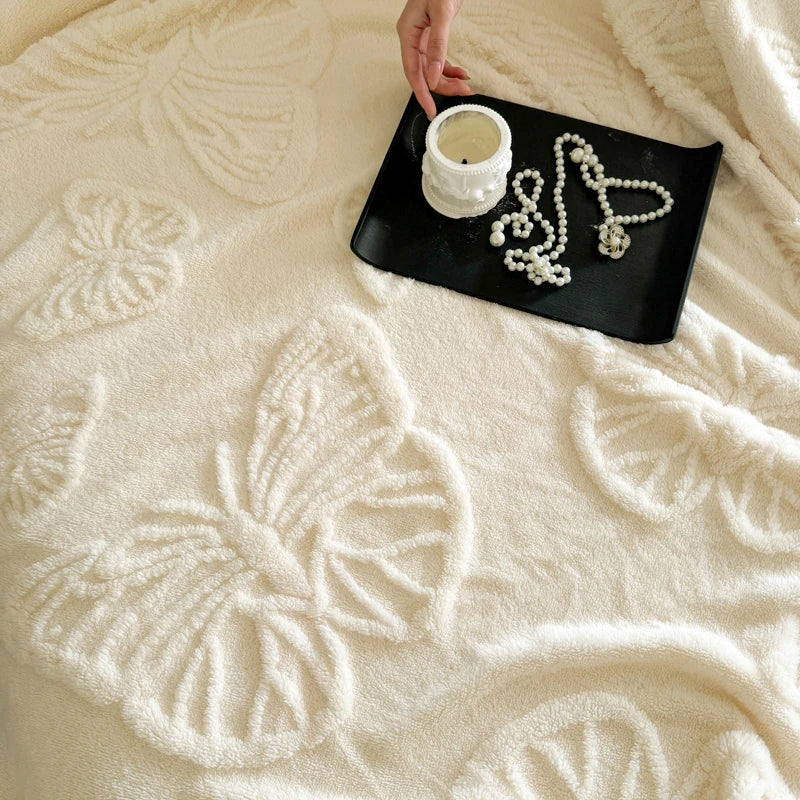 Faux fur butterfly cream blanket