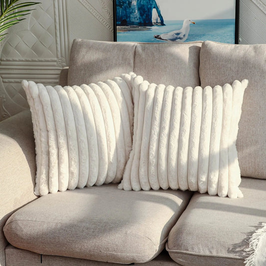 Ribbed faux fur striped throw cushion