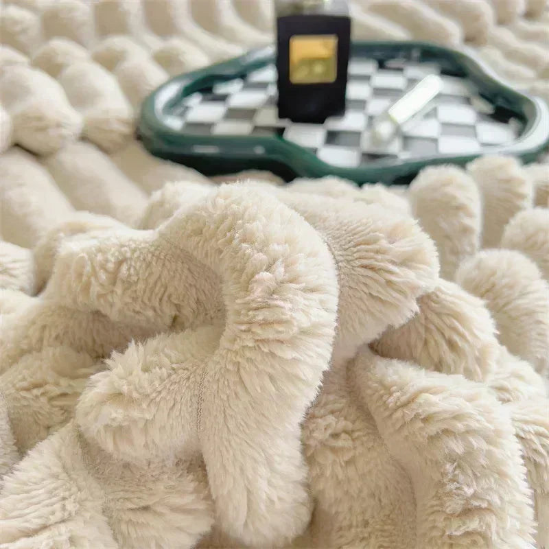 Ribbed velvet style fluffy blanket