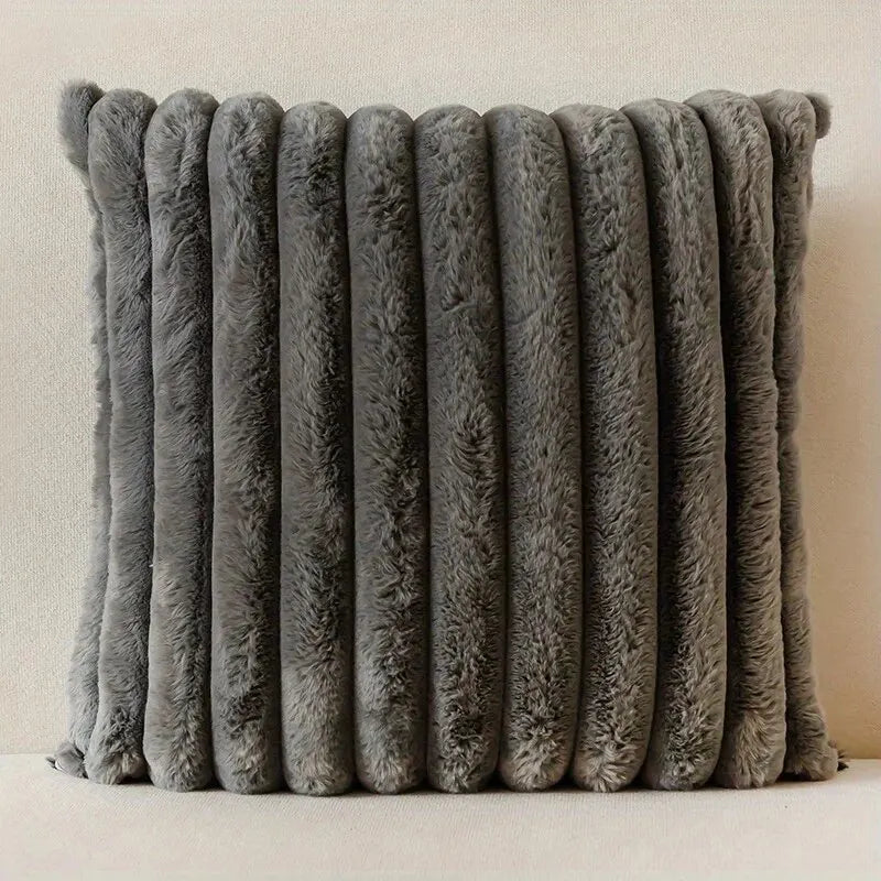 Ribbed faux fur striped throw cushion