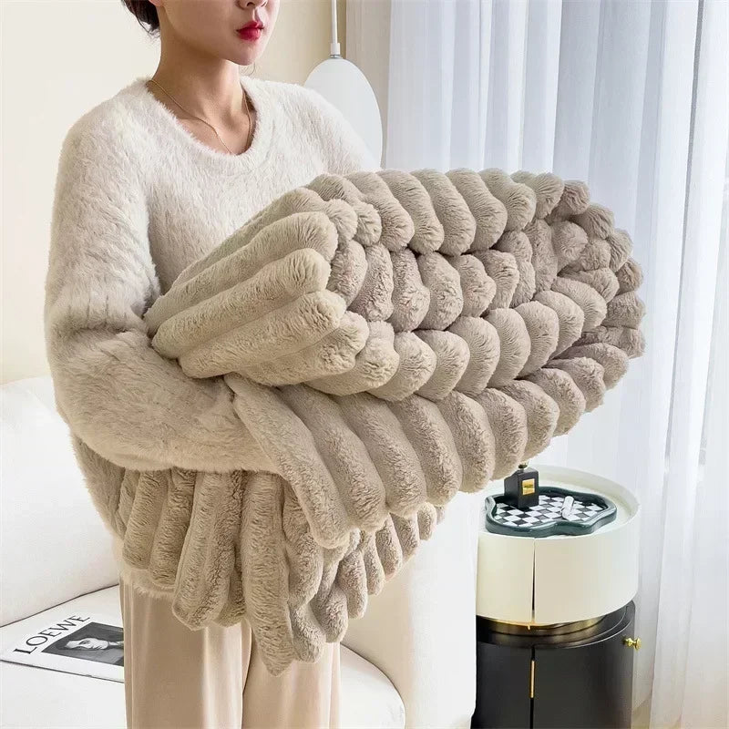 Ribbed velvet style fluffy blanket