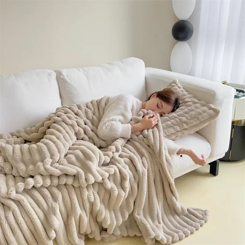 Ribbed velvet style fluffy blanket