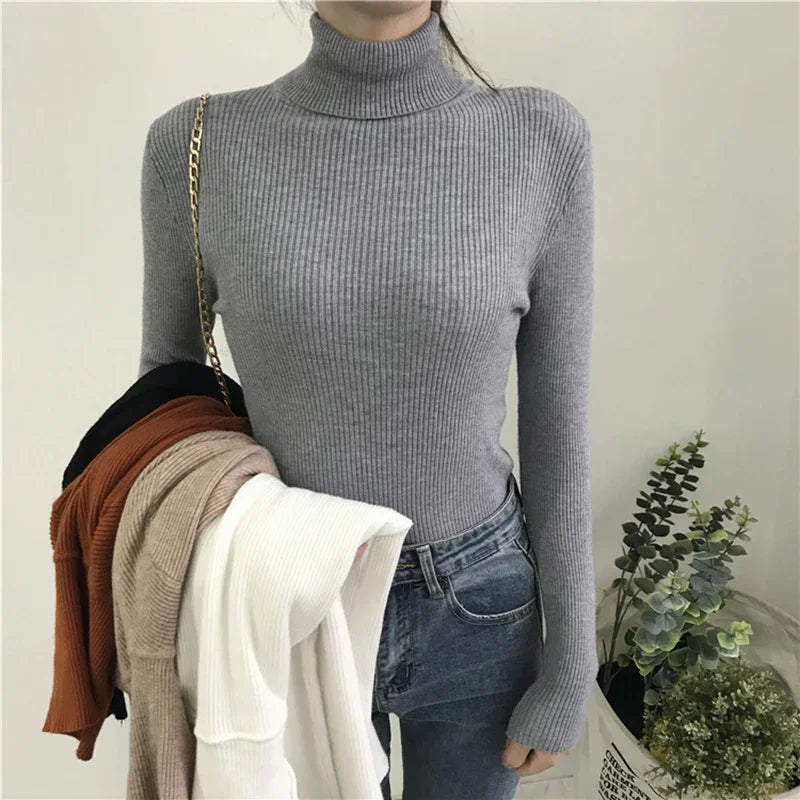 Knitted turtleneck long sleeved top