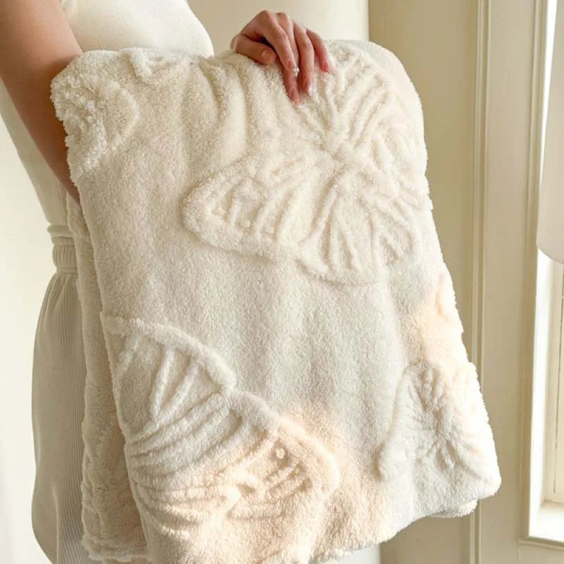 Faux fur butterfly cream blanket