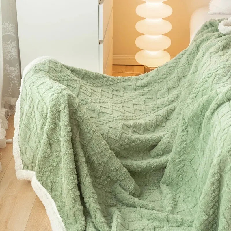 Knit style faux fur throw blanket