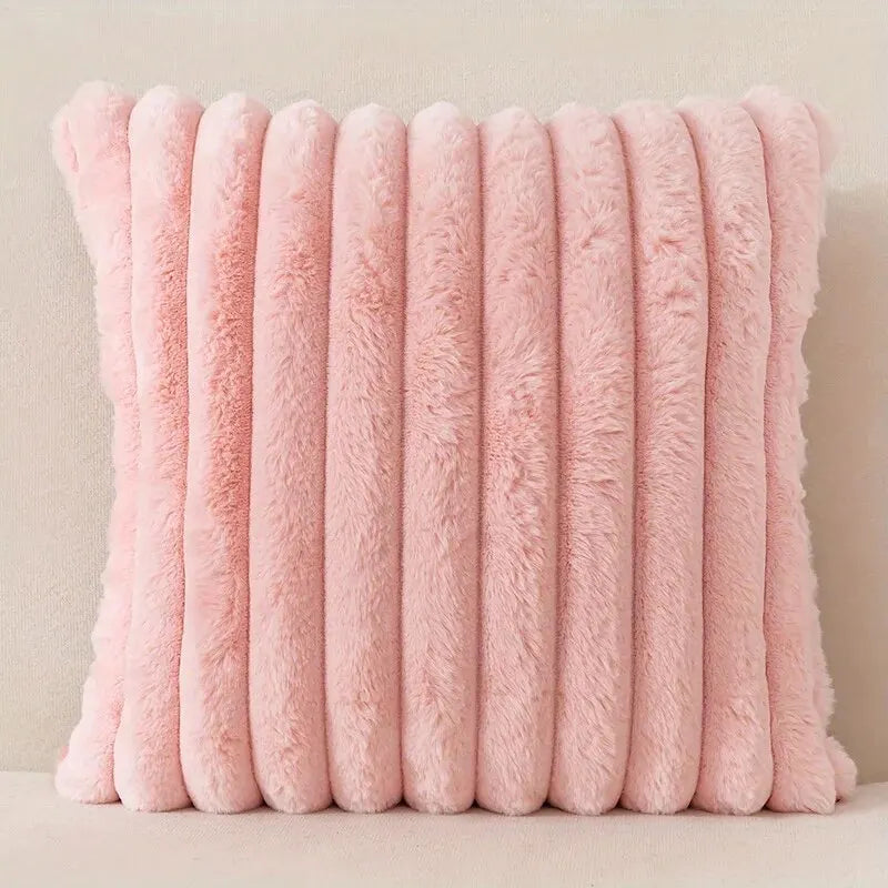 Ribbed faux fur striped throw cushion