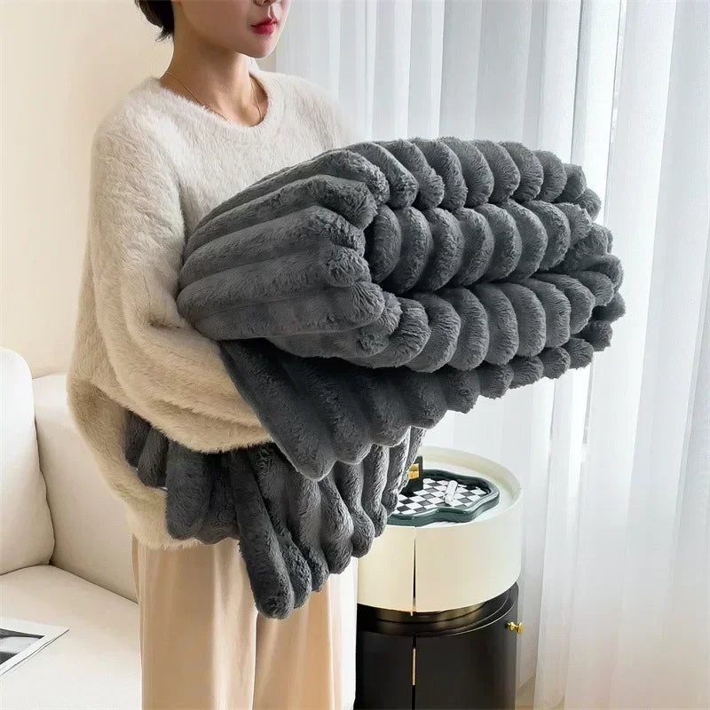 Ribbed velvet style fluffy blanket