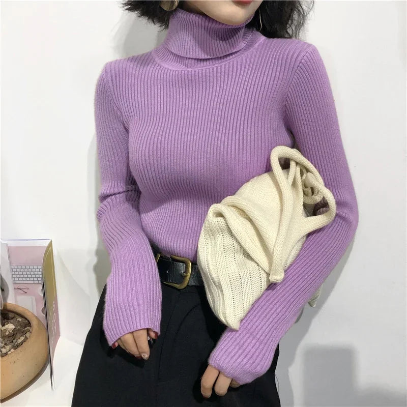 Knitted turtleneck long sleeved top