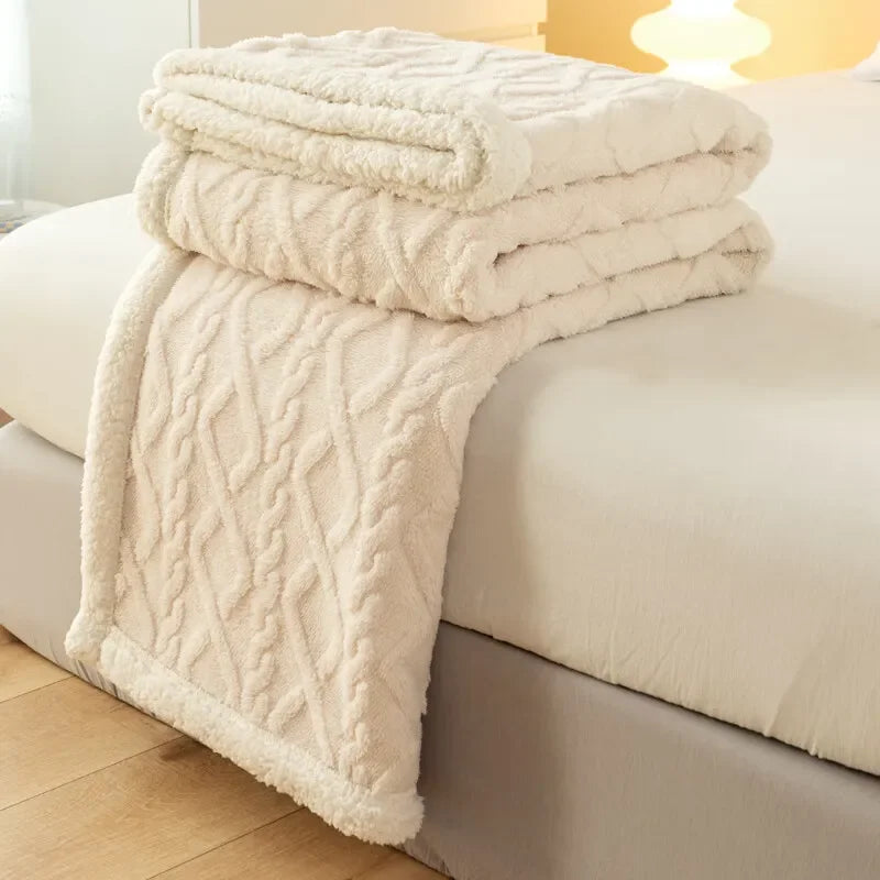 Knit style faux fur throw blanket