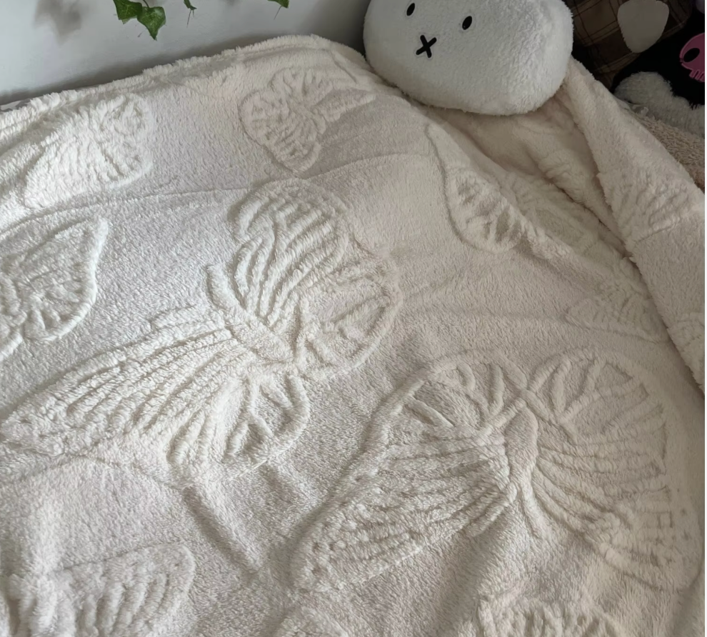 Faux fur butterfly cream blanket