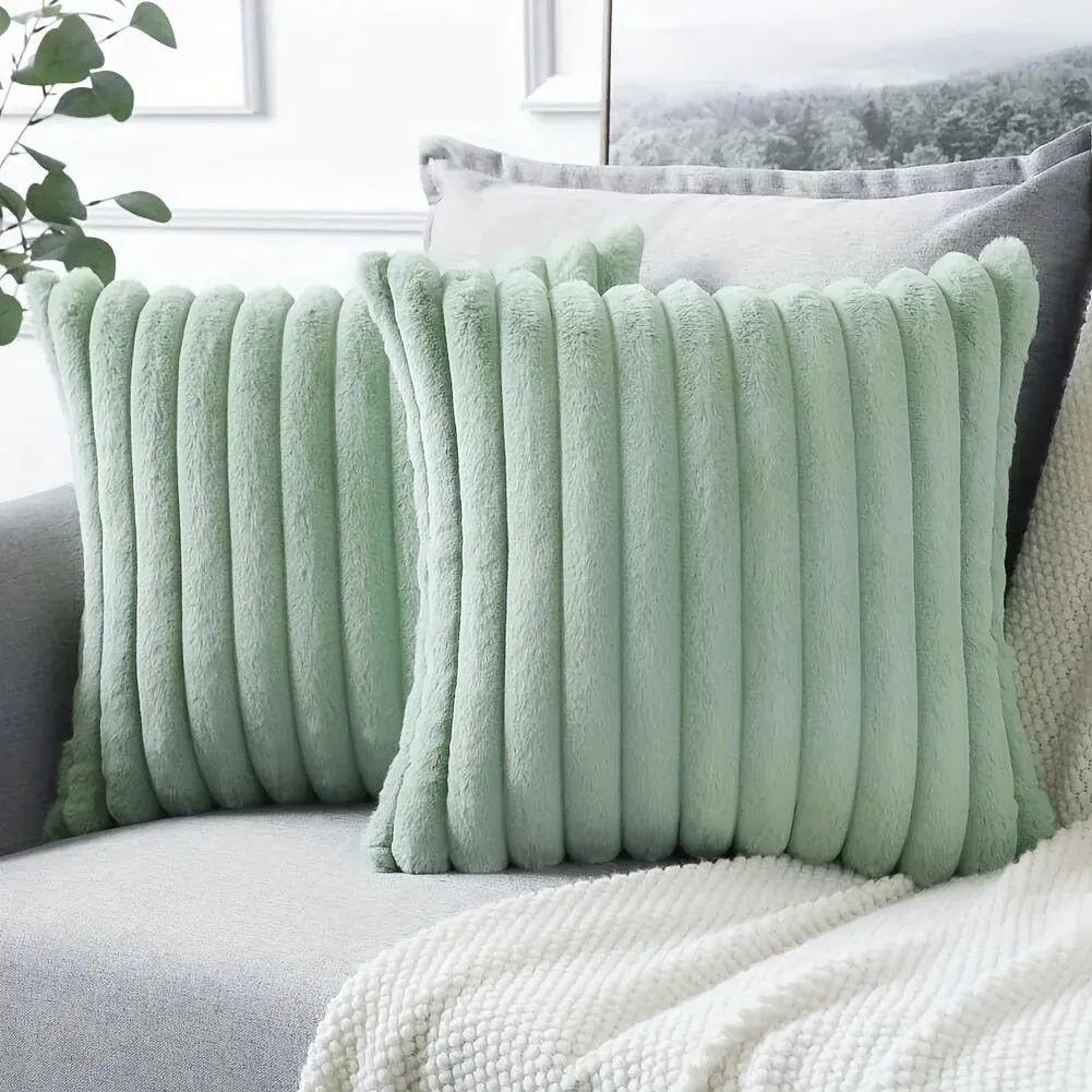 Ribbed faux fur striped throw cushion