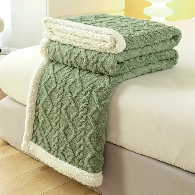 Knit style faux fur throw blanket