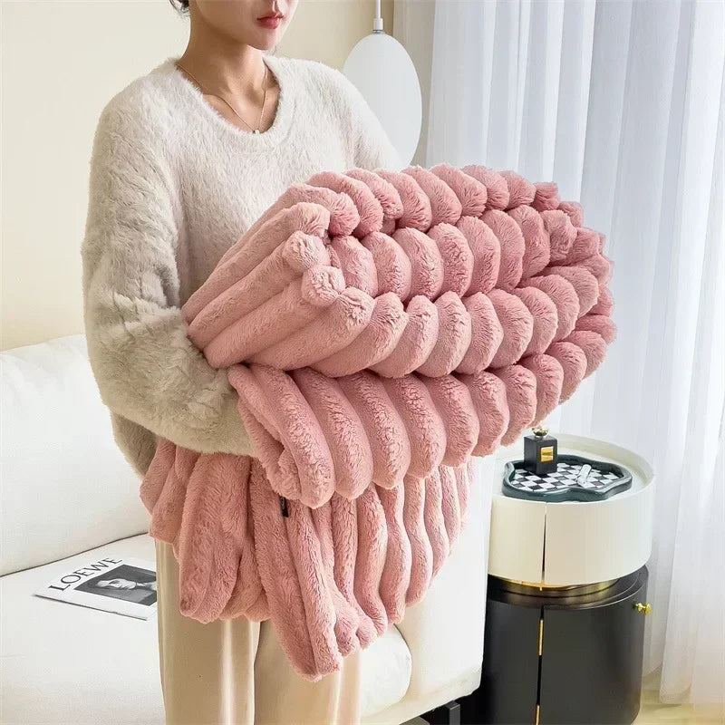 Ribbed velvet style fluffy blanket