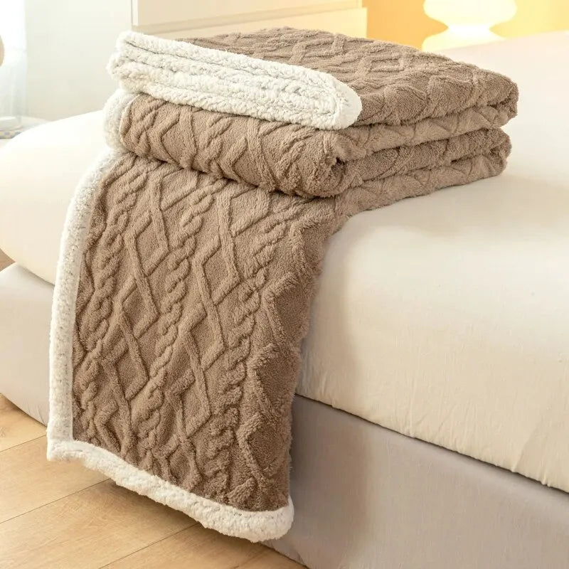 Knit style faux fur throw blanket