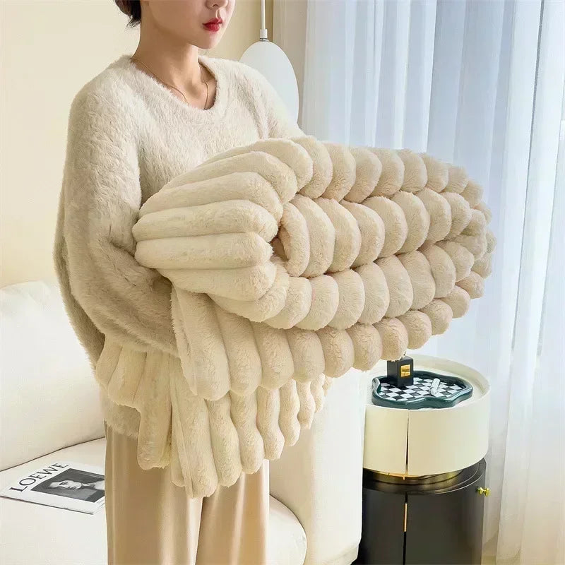 Ribbed velvet style fluffy blanket